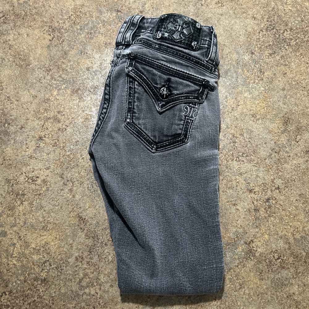 Y2k Miss Me Jeans Size 25x28 Black Signature Skinny Womens Flap